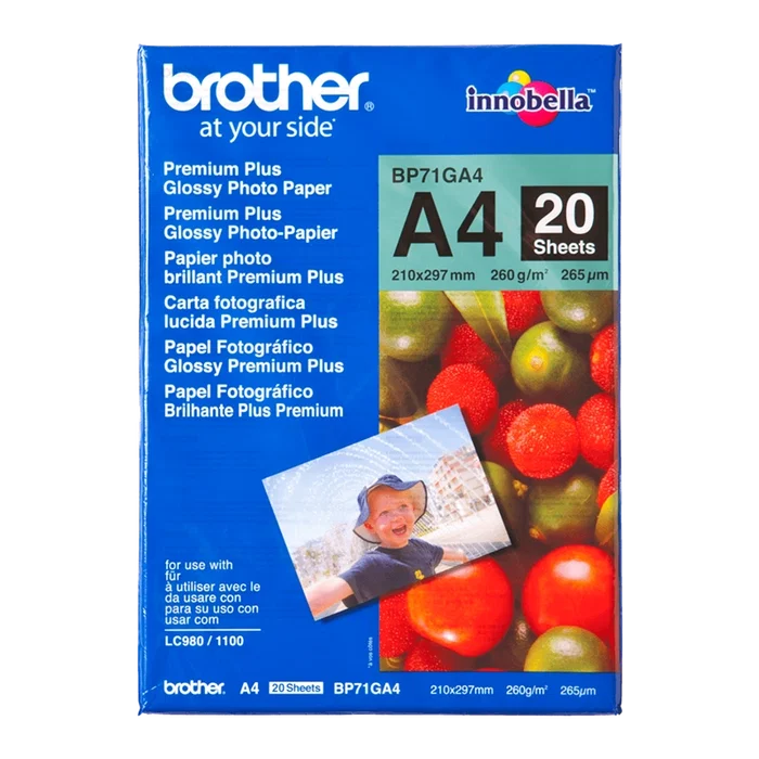Brother Papel Fotográfico Glossy Premium A4 260g/m² 20 Hojas