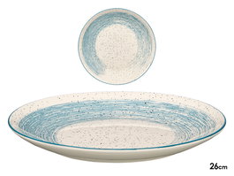 Vessia Plato Llano para Comida de Cerámica Patinado, Color Azul y Blanco, Diámetro 26 cm (27.5x27.5x3 cm) (Set de 24)