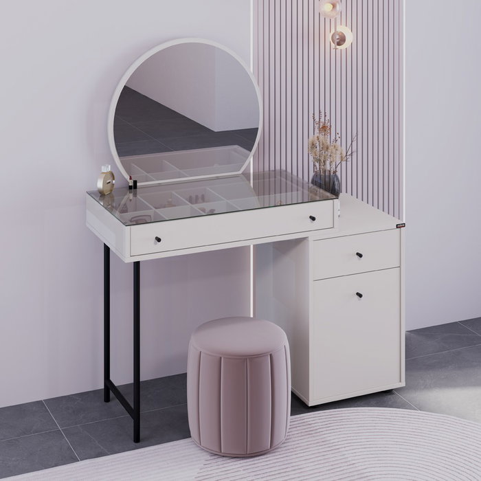 Hanah Home Tmu-713-Vv-1 Mesa de Maquillaje Tocador Color Visón 108x130x47 cm con Estantes y Patas de Metal