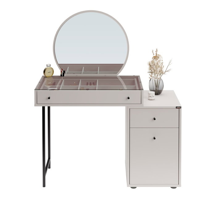 Hanah Home Tmu-713-Vv-1 Mesa de Maquillaje Tocador Color Visón 108x130x47 cm con Estantes y Patas de Metal