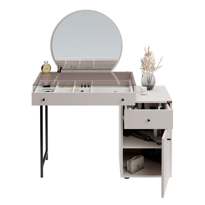 Hanah Home Tmu-713-Vv-1 Mesa de Maquillaje Tocador Color Visón 108x130x47 cm con Estantes y Patas de Metal