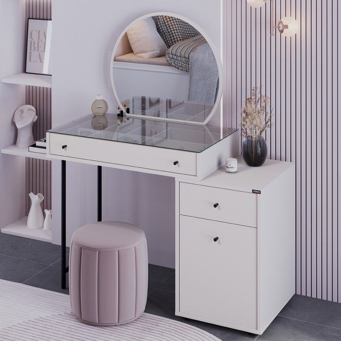 Hanah Home Tmu-713-Vv-1 Mesa de Maquillaje Tocador Color Visón 108x130x47 cm con Estantes y Patas de Metal