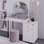 Hanah Home Tmu-713-Vv-1 Mesa de Maquillaje Tocador Color Visón 108x130x47 cm con Estantes y Patas de Metal