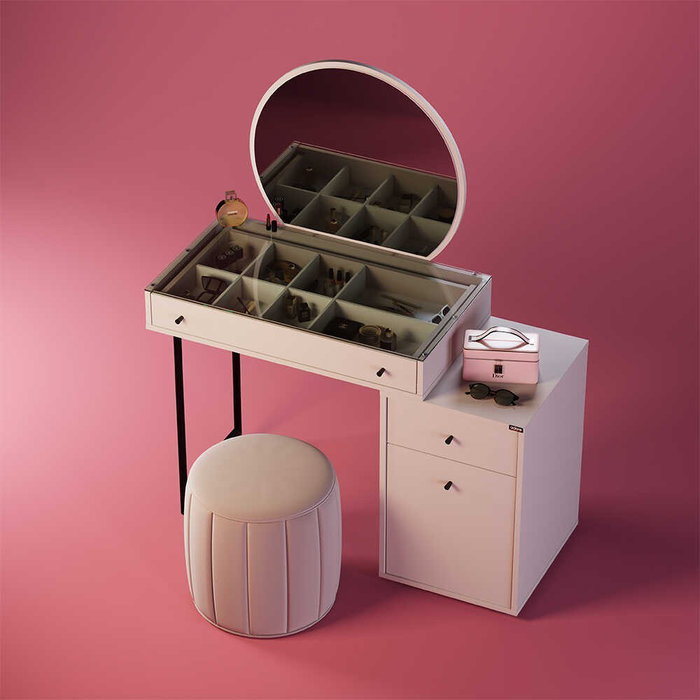 Hanah Home Tmu-713-Vv-1 Mesa de Maquillaje Tocador Color Visón 108x130x47 cm con Estantes y Patas de Metal