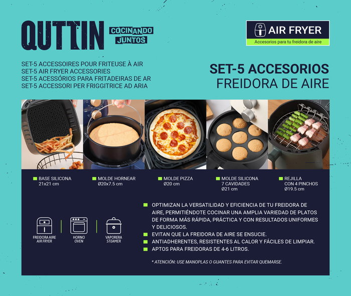 Inde Set de Accesorios para Freidora de Aire Quttin de 6 Unidades Inde Set de Accesorios para Freidora de Aire Quttin de 6 Unidades