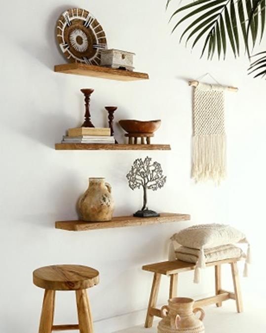 DKD Home Decor Estanteria Pared Indonesia 1c24 Natural Teca 60 x 25 x 4 cm (2 Unidades)