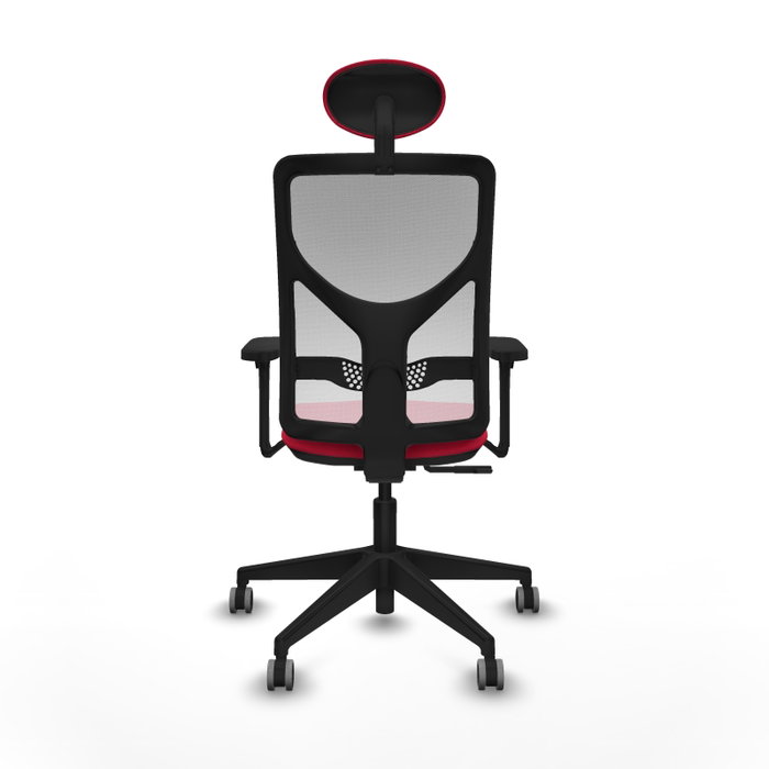 Silla de oficina Motilla con mecanismo Sincro tapizada con Tela color Rojo y malla color Blanco. Equipada con lumbar 1D, Brazos 3D, Cabecero Fijo y Ruedas 65 mm parqué Silla de oficina Motilla con mecanismo Sincro tapizada con Tela color Rojo y malla color Blanco. Equipada con lumbar 1D, Brazos 3D, Cabecero Fijo y Ruedas 65 mm parqué