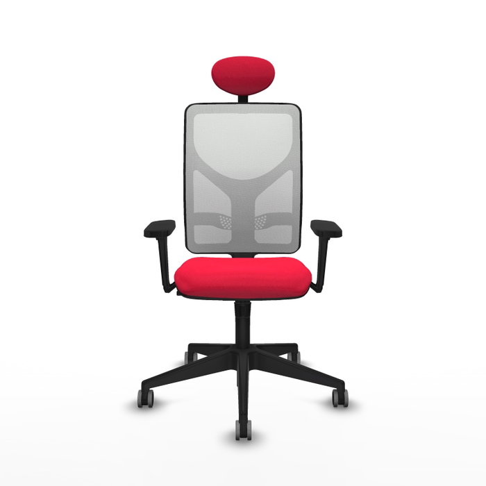 Silla de oficina Motilla con mecanismo Sincro tapizada con Tela color Rojo y malla color Blanco. Equipada con lumbar 1D, Brazos 3D, Cabecero Fijo y Ruedas 65 mm parqué Silla de oficina Motilla con mecanismo Sincro tapizada con Tela color Rojo y malla color Blanco. Equipada con lumbar 1D, Brazos 3D, Cabecero Fijo y Ruedas 65 mm parqué