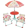Fun House Muebles de Jardín Peppa Pig Infantil - Mesa (46x46cm), 2 Sillas (53x38.5x37.5cm) y Sombrilla (125x100cm)