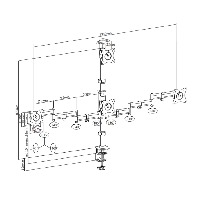 Aisens Soporte de Mesa para 4 Monitores y TV DT27TSR-379, Negro