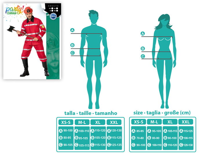 Disfraz Bombero Hombre Adulto Rojo Talla XS-S