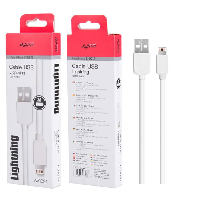 AVANT CONNECT Cable de Carga Lightning a USB, Blanco, Compatible con iPhone 5/6/7, Carga Rápida 2A, Para iPhone y iPod