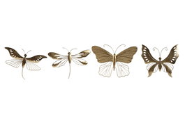 DKD Home Decor Decoración de Pared de Metal Mariposa, Set de 4, Dorado
