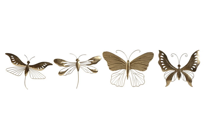 DKD Home Decor Decoración de Pared de Metal Mariposa, Set de 4, Dorado DKD Home Decor Decoración de Pared de Metal Mariposa, Set de 4, Dorado