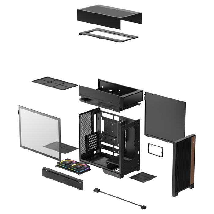 DeepCool CL660 Torre PC Gaming Mini-ITX/micro ATX/ATX Negra con Ventana de Vidrio Templado, Ventiladores RGB, Gestión de Cables y Panel Frontal USB-C