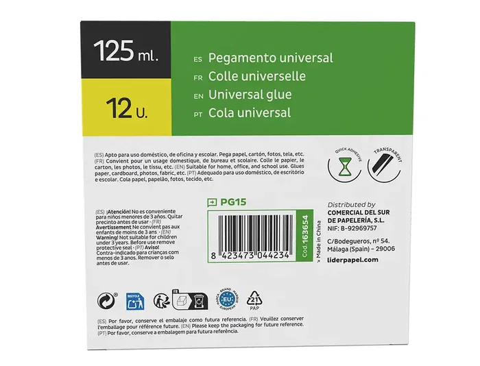 Liderpapel Pegamento Universal Transparente 125 ml para Manualidades y Bricolaje