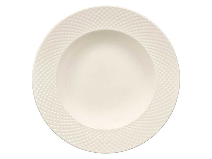 VESSIA Plato Hondo de Porcelana con Relieve de Rombos Blanco 22cm
