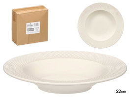 VESSIA Plato Hondo de Porcelana con Relieve de Rombos Blanco 22cm