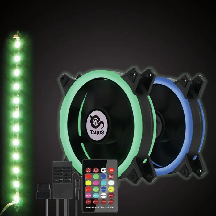 Talius Kit Siroko 2 Ventiladores Doble Aro RGB con Tira LED y Mando a Distancia