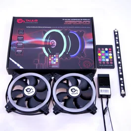 Talius Kit Siroko 2 Ventiladores Doble Aro RGB con Tira LED y Mando a Distancia