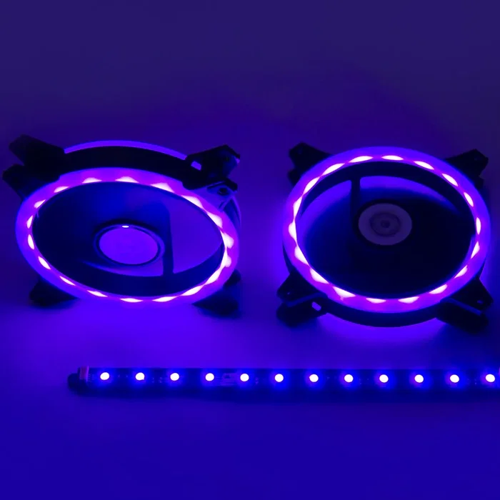 Talius Kit Siroko 2 Ventiladores Doble Aro RGB con Tira LED y Mando a Distancia