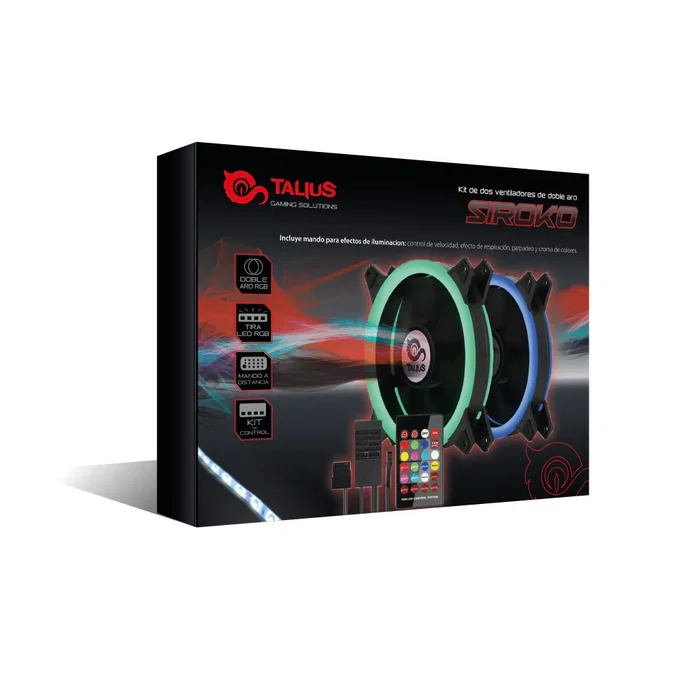 Talius Kit Siroko 2 Ventiladores Doble Aro RGB con Tira LED y Mando a Distancia