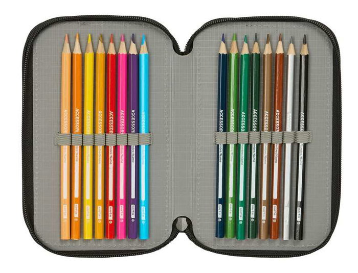 Safta Plumier Triple Estuche Escolar con 37 Piezas, Capacidad 12.5 x 19.5 x 5.5 cm, Para Material de Oficina y Papelería