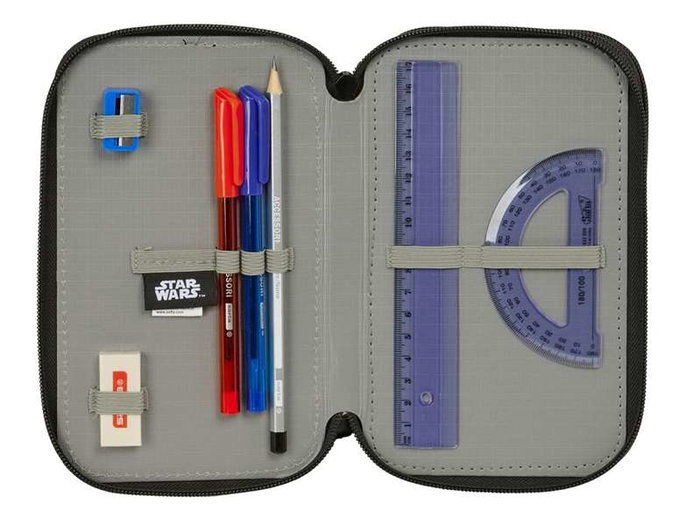 Safta Plumier Triple Estuche Escolar con 37 Piezas, Capacidad 12.5 x 19.5 x 5.5 cm, Para Material de Oficina y Papelería