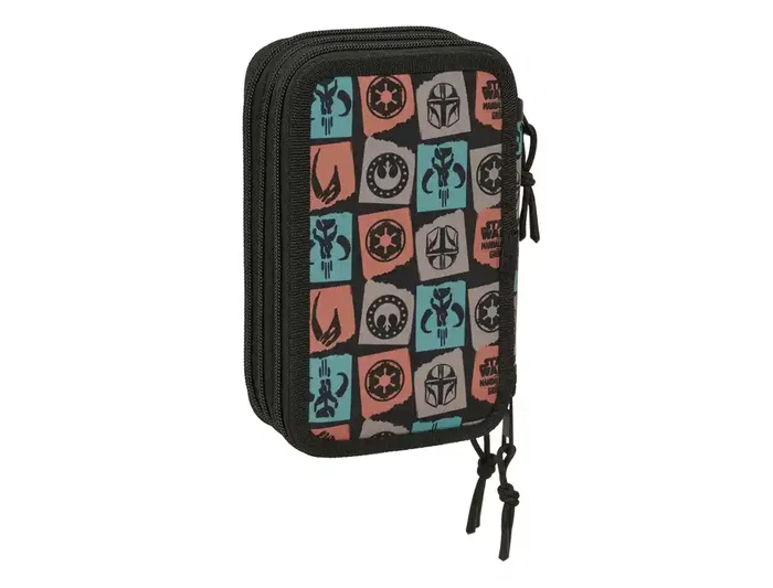 Safta Plumier Escolar Mandalorian & Grogu con Triple Cremallera, 37 Piezas y Dimensiones 195x125x55 mm