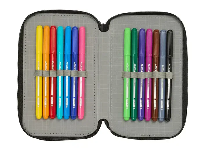 Safta Plumier Escolar Mandalorian & Grogu con Triple Cremallera, 37 Piezas y Dimensiones 195x125x55 mm