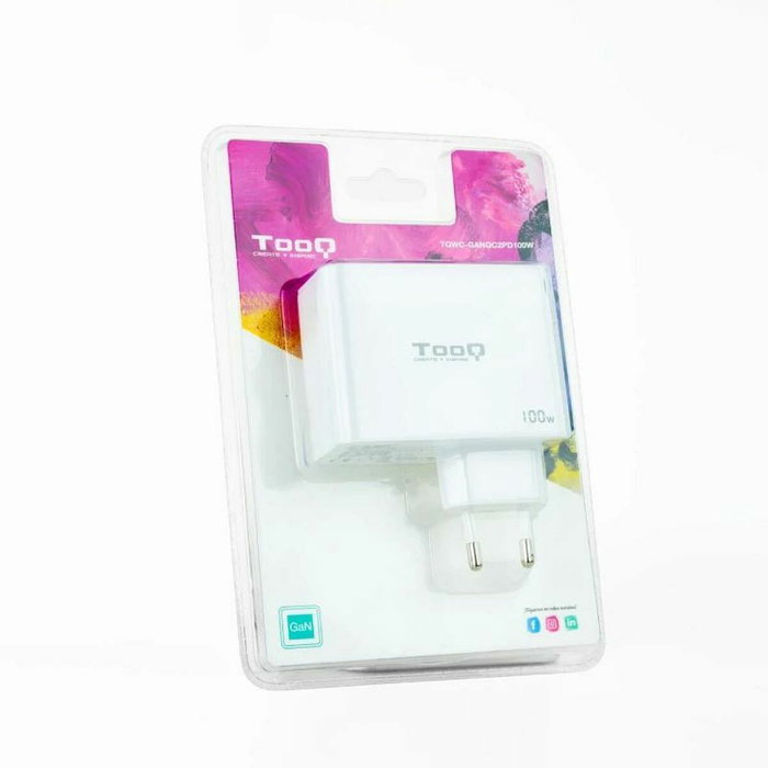 Tooq Cargador de Pared GaN 100W 2xUSB-C/PD + USB-A/QC Blanco Tooq Cargador de Pared GaN 100W 2xUSB-C/PD + USB-A/QC Blanco