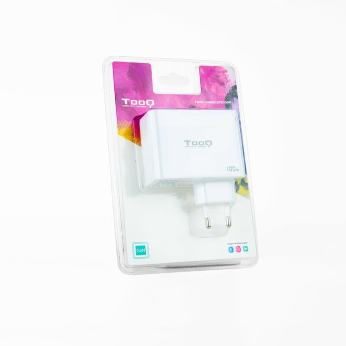 Tooq Cargador de Pared GaN 100W 2xUSB-C/PD + USB-A/QC Blanco Tooq Cargador de Pared GaN 100W 2xUSB-C/PD + USB-A/QC Blanco