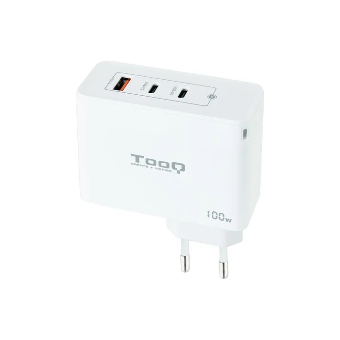 TooQ TQWC-GANQC2PD100W Cargador de Pared GaN 100W con 2 Puertos USB-C PD, 1 USB-A QC, Blanco - Universal
