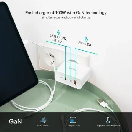 TooQ TQWC-GANQC2PD100W Cargador de Pared GaN 100W con 2 Puertos USB-C PD, 1 USB-A QC, Blanco - Universal