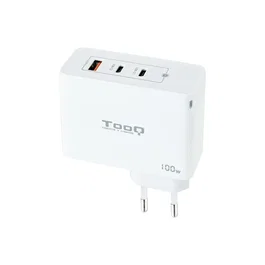 Tooq Cargador de Pared GaN 100W con 2xUSB-C y 1xUSB-A, Blanco