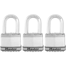 Master Lock Candado de Alta Seguridad M115EURTRILF con Llave, Acero Laminado Revestido, Exterior, Antióxido, Arco M - Paquete de 3