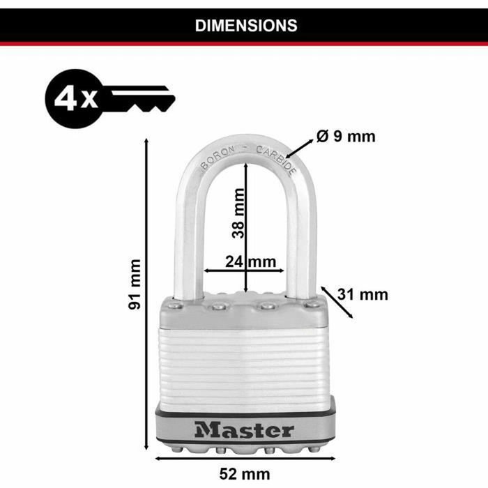 Master Lock Candado de Alta Seguridad M115EURTRILF con Llave, Paquete de 3