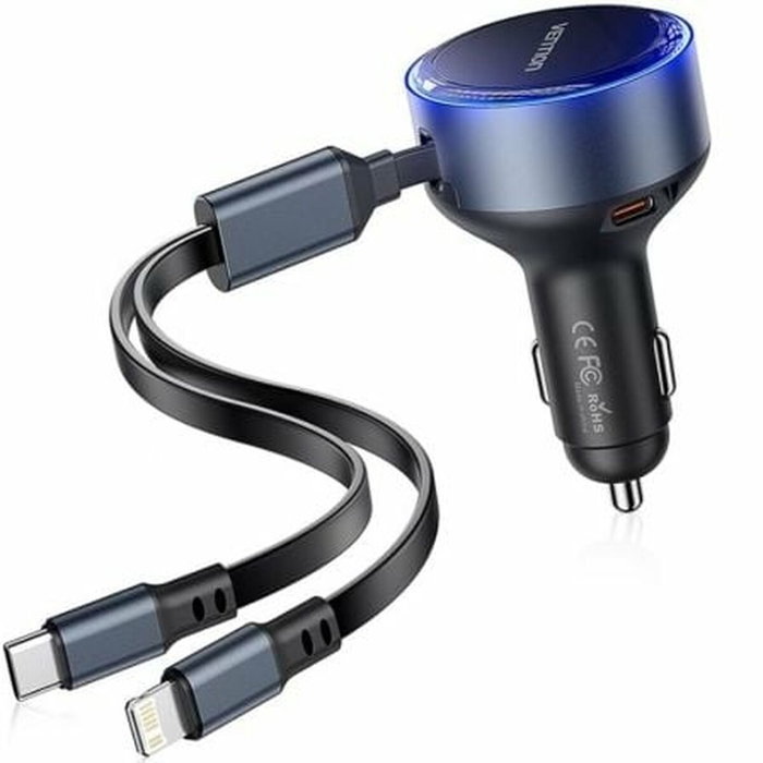 Vention Cargador de Coche FFOB0 con Cables Integrados USB-C y Lightning, 60W, Negro Vention Cargador de Coche FFOB0 con Cables Integrados USB-C y Lightning, 60W, Negro