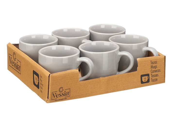 Vessia Taza Cafe Gris 150 ml Cerámica Loza 10x7x7cm Acabado Brillo (Set de 24) Vessia Taza Cafe Gris 150 ml Cerámica Loza 10x7x7cm Acabado Brillo (Set de 24)