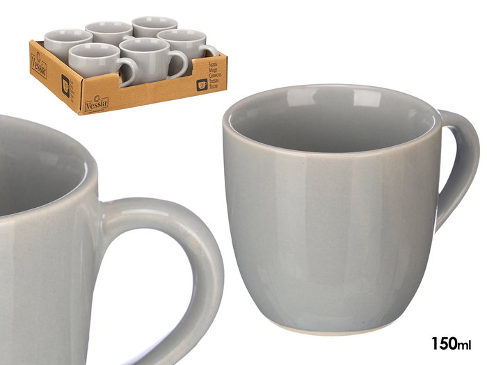 Vessia Taza Cafe Gris 150 ml Cerámica Loza 10x7x7cm Acabado Brillo (Set de 24) Vessia Taza Cafe Gris 150 ml Cerámica Loza 10x7x7cm Acabado Brillo (Set de 24)