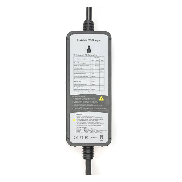Digitus Cargador para Vehículos Eléctricos 230V, Tipo 2 y Schuko, 5m Cable, 3.7kW, IP55, Negro - Incluye Manual
