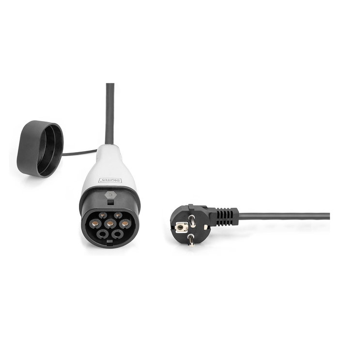 Digitus Cargador para Vehículos Eléctricos 230V, Tipo 2 y Schuko, 5m Cable, 3.7kW, IP55, Negro - Incluye Manual