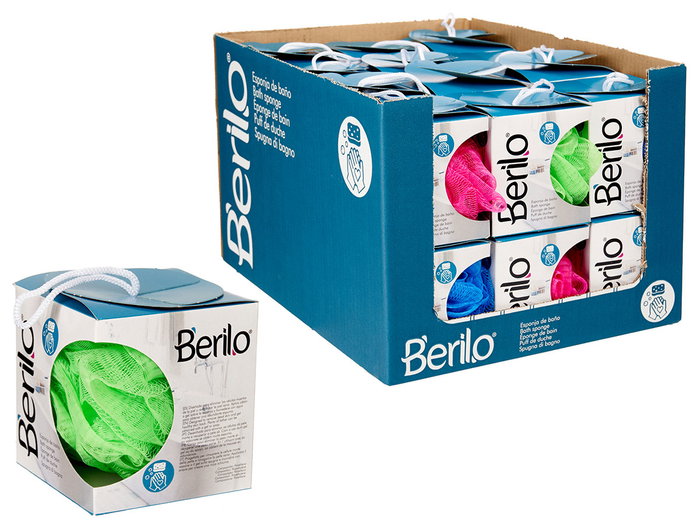 Berilo Esponja Baño Malla Surtidos Colores 13x13x13cm 38g (Set de 24)