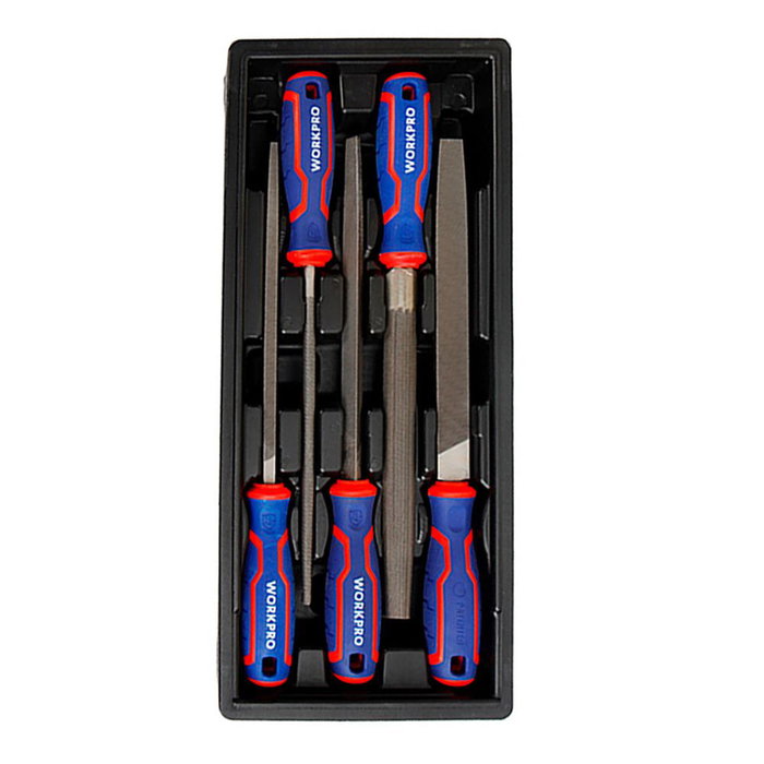 Workpro Juego de 5 Limas de Acero T12 de 200 mm con Caja Organizadora Workpro Juego de 5 Limas de Acero T12 de 200 mm con Caja Organizadora