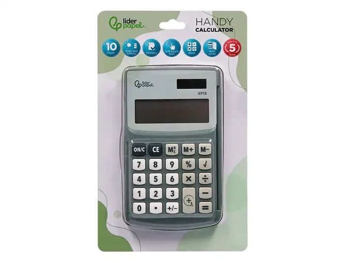 Liderpapel Calculadora Bolsillo XF15 10 Dígitos Solar y Pila Color Gris 123x75x12 mm