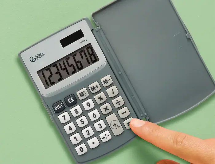 Liderpapel Calculadora Bolsillo XF15 10 Dígitos Solar y Pila Color Gris 123x75x12 mm