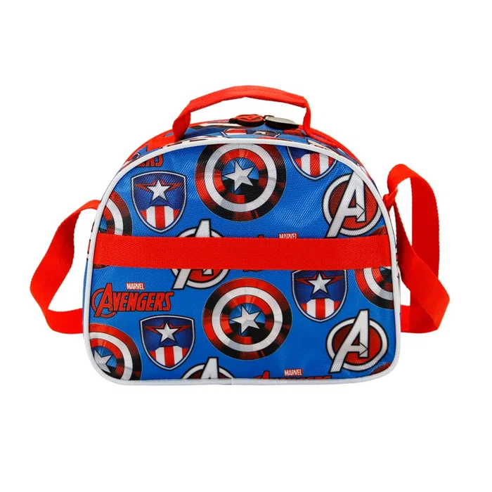 Marvel Capitán América Bolsa Portamerienda 3D Gravity Infantil Rojo Isotérmica con Forro para Conservar Alimentos Cierre Cremallera Asa Bandolera Ajustable