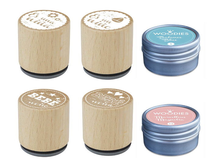 Innspiro Kit de 4 Sellos de Madera y 2 Tintas Nacimiento Niño y Niña Innspiro Kit de 4 Sellos de Madera y 2 Tintas Nacimiento Niño y Niña