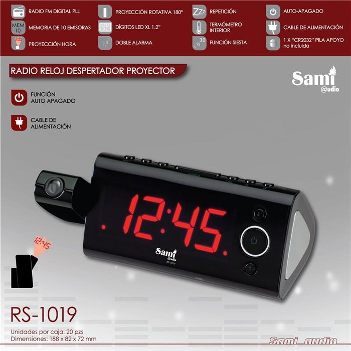 SAMI Radio Reloj Despertador con Proyector y Termómetro