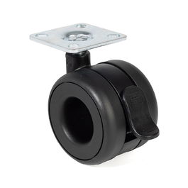 RUEDAS Rueda Giratoria Plástico Koo Aro Doble Ø60mm Negro Con Freno / Sin Freno